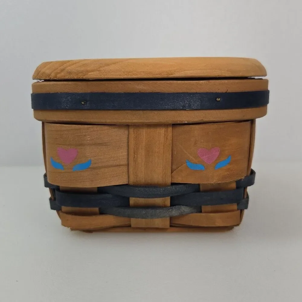 VTG Handmade Wooden Potpourri Basket with Heart Lid & Wire Insert Rustic Country